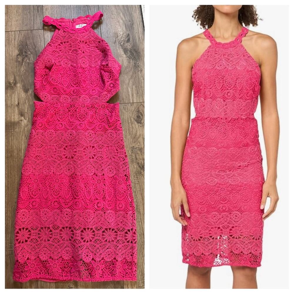 NWT! Guess Elegant Lace Midi Dress, Sleeveless Hayley Dress, Raspberry Punch, 6